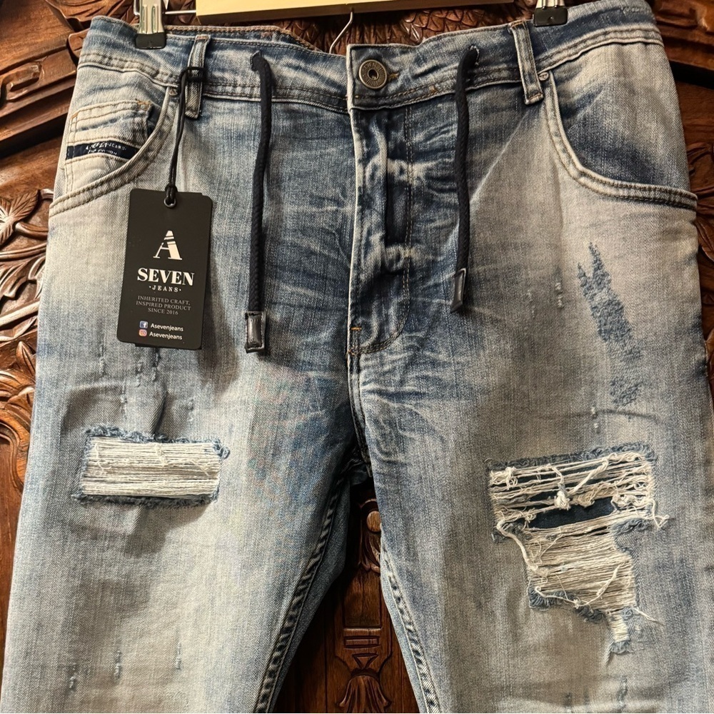 NWT A Seven Jeans Denim Distressed Low Rise Straight Leg Jeans - Picture 10 of 12